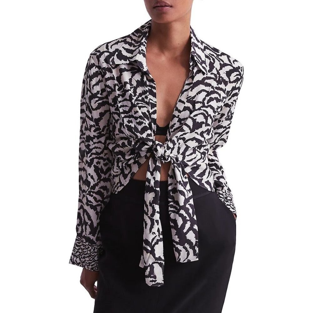 Ladakh Women's Sheer Animal Print Open Front Tie Blouse Pink/Black